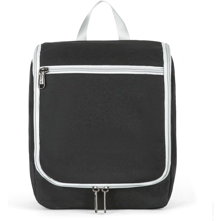 black water repellent polyester hanging toiletry bag.webp