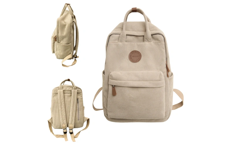 corduroy velvet backpack for students feature 3